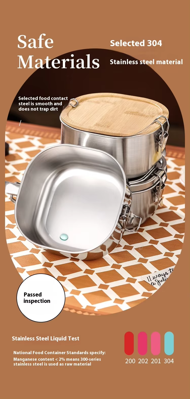 18/8 stainless steel lunchbox for School,Office.