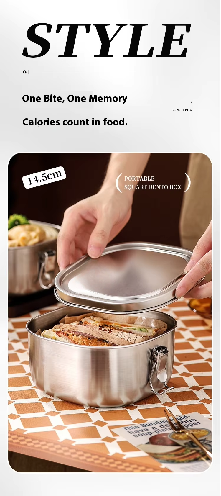 18/8 stainless steel lunchbox for School,Office.