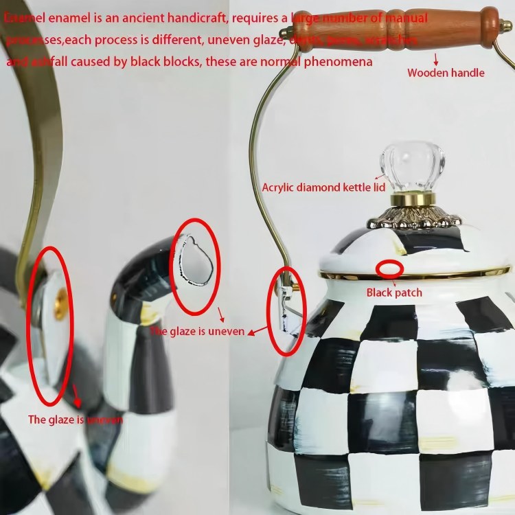 Enamel Tea Kettle / Stovetop Kettle / Vintage Coffee Pot , Grey-and-White – 2.5L (85oz / 2.6qt)