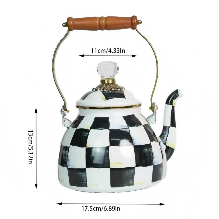Enamel Tea Kettle / Stovetop Kettle / Vintage Coffee Pot , Grey-and-White – 2.5L (85oz / 2.6qt)