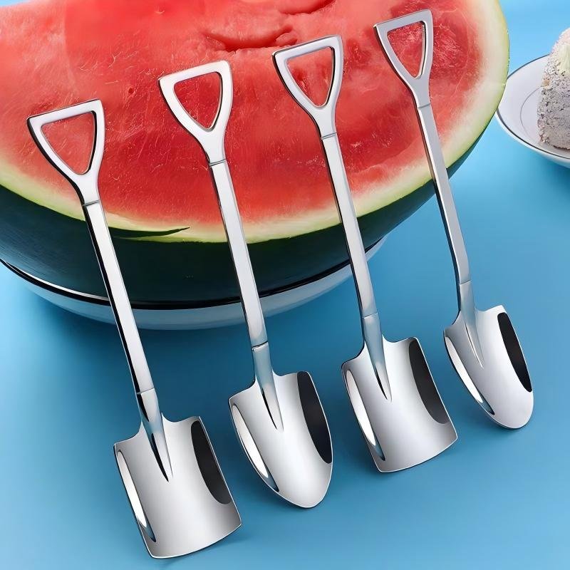 Dessert Spoon Set, 4.8" Shovel Shape Stainless Steel Spoons, Ice Cream Fruit Spoon for Home, Kitchen or Restaurant by Kuiniware - Image 2